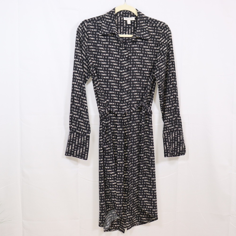 Prologueβ Shirt Dress Small Black Women Long Sleeve Geometric Workwear